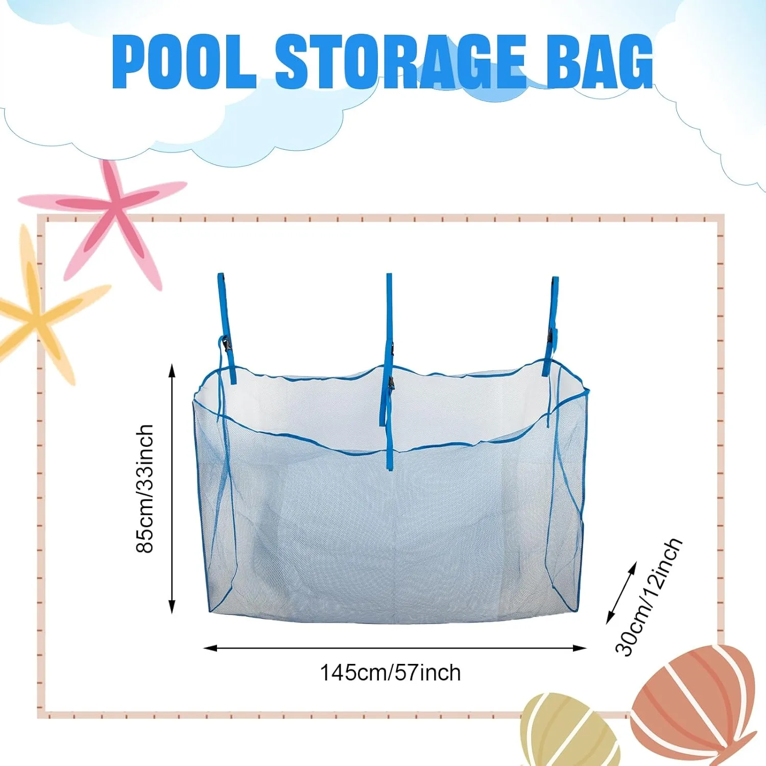 Pool Float Storage Bag,Pool Float Toy Storage Mesh Bag,Adjustable Pool Toy Hanging Mesh Organizer Net Bag for Rafts,Floats,Balls,Noodle,Water Inflatable Toys and Other Swimming Pool Accessories