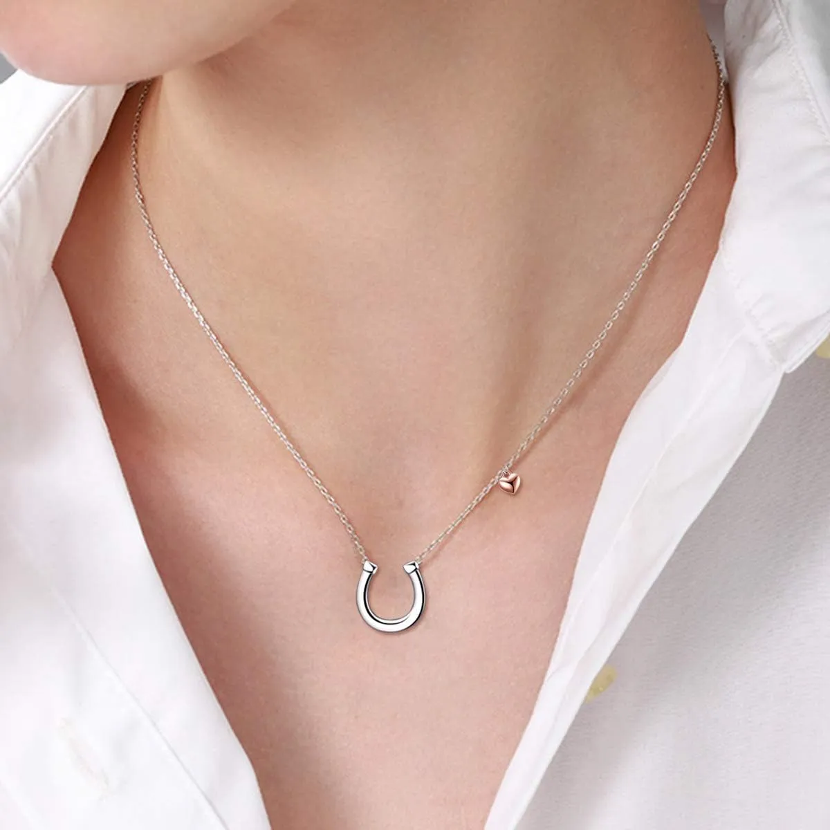 POPLYKE Horseshoe Necklace for Women Sterling Silver Horse Jewelry Gifts for Women