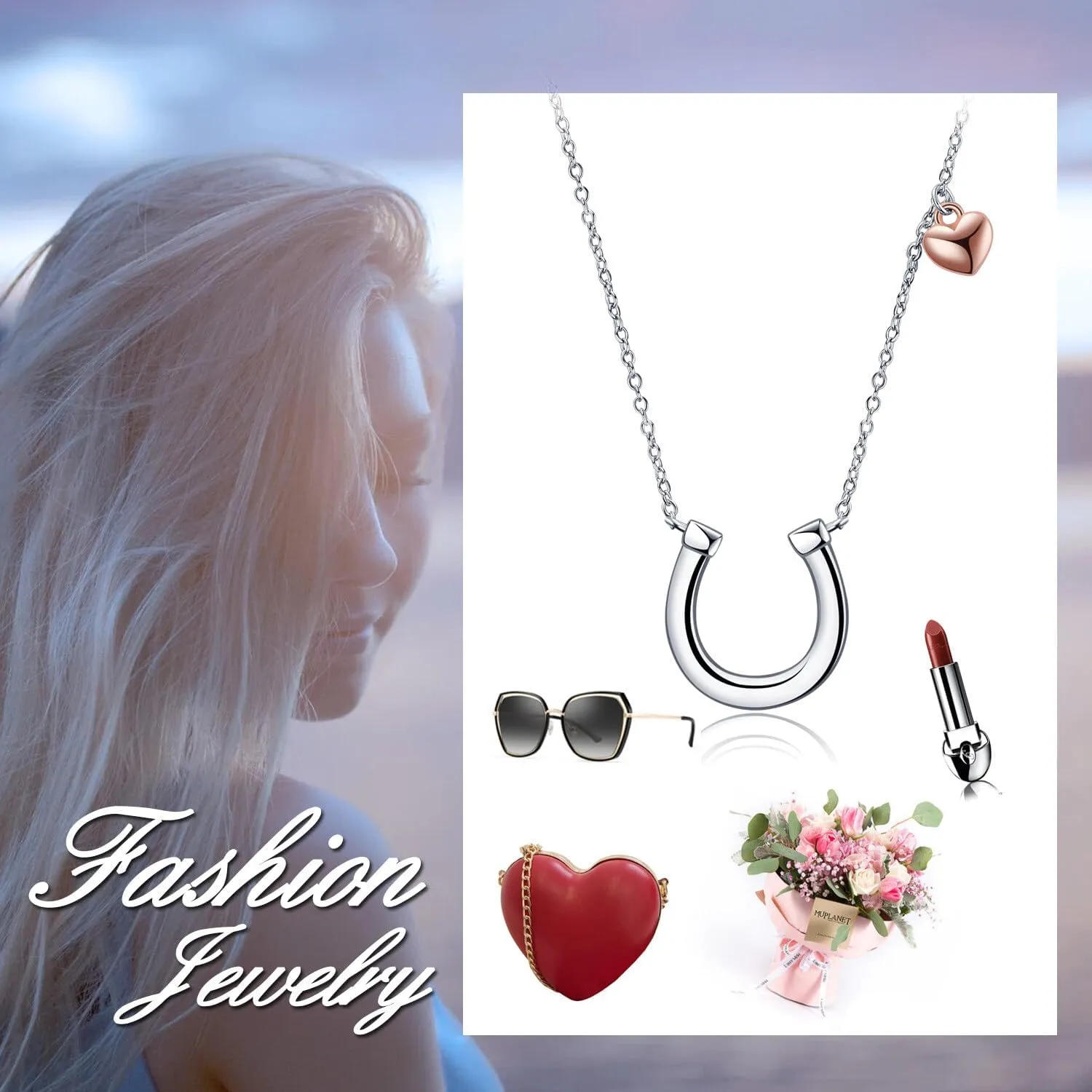 POPLYKE Horseshoe Necklace for Women Sterling Silver Horse Jewelry Gifts for Women