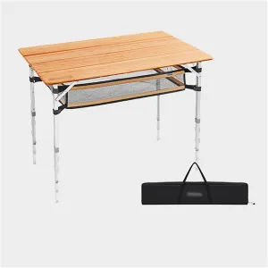 Portable Adjustable Folding Table, 4-fold Bamboo Surface Camping Folding Table, Smooth Glossy, Smooth Wrapped Edge, with Mesh Pocket Design, Easy to C