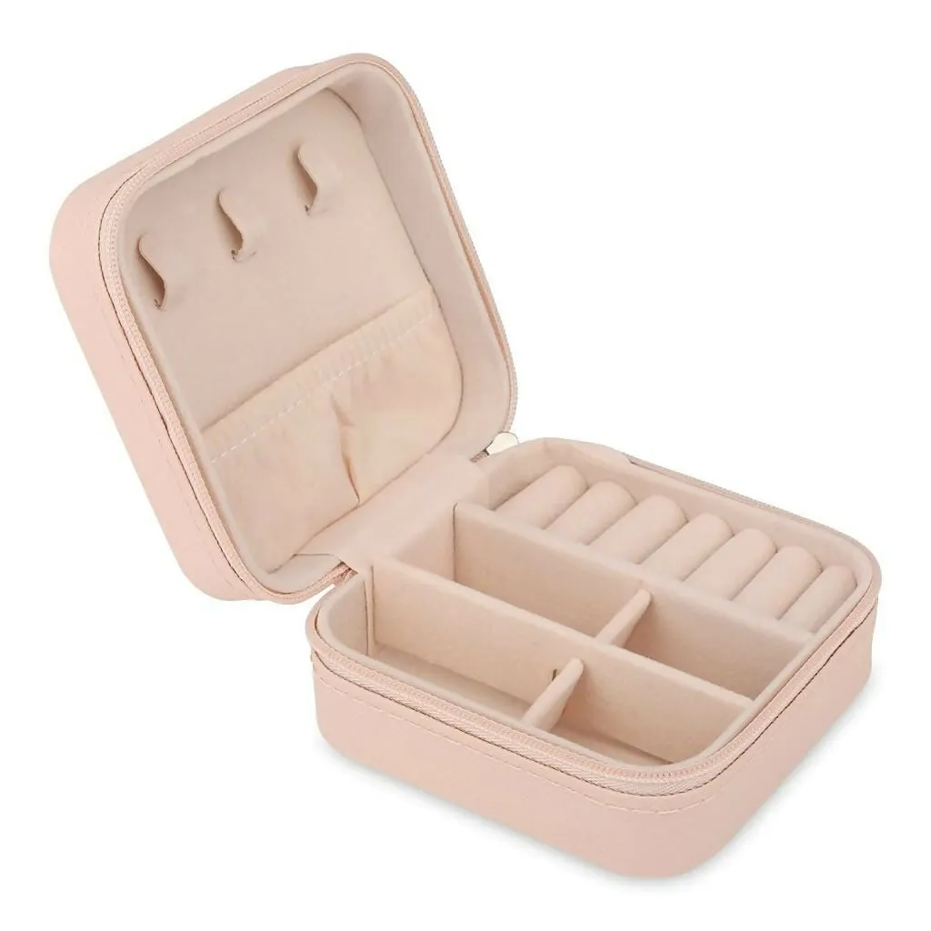 Portable Organizer Box Leather Mini Travel Jewelry Case (Pink)