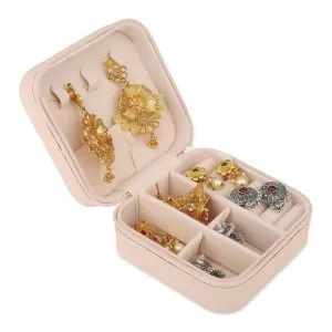 Portable Organizer Box Leather Mini Travel Jewelry Case (Pink)