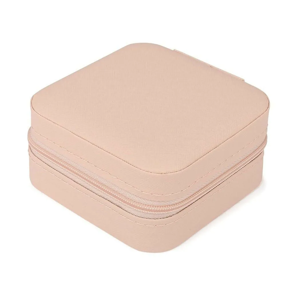 Portable Organizer Box Leather Mini Travel Jewelry Case (Pink)