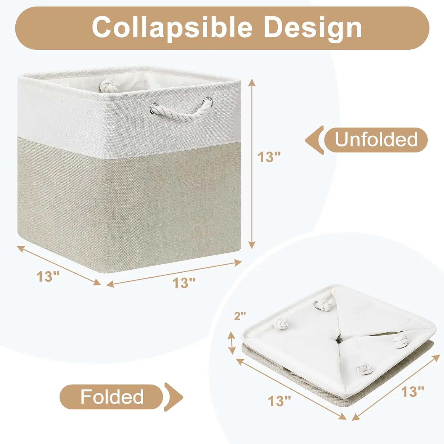 Posprica Collapsible Storage Cube Bins Organizer for Closet (White/Coffee, 13×13×13/4pcs)