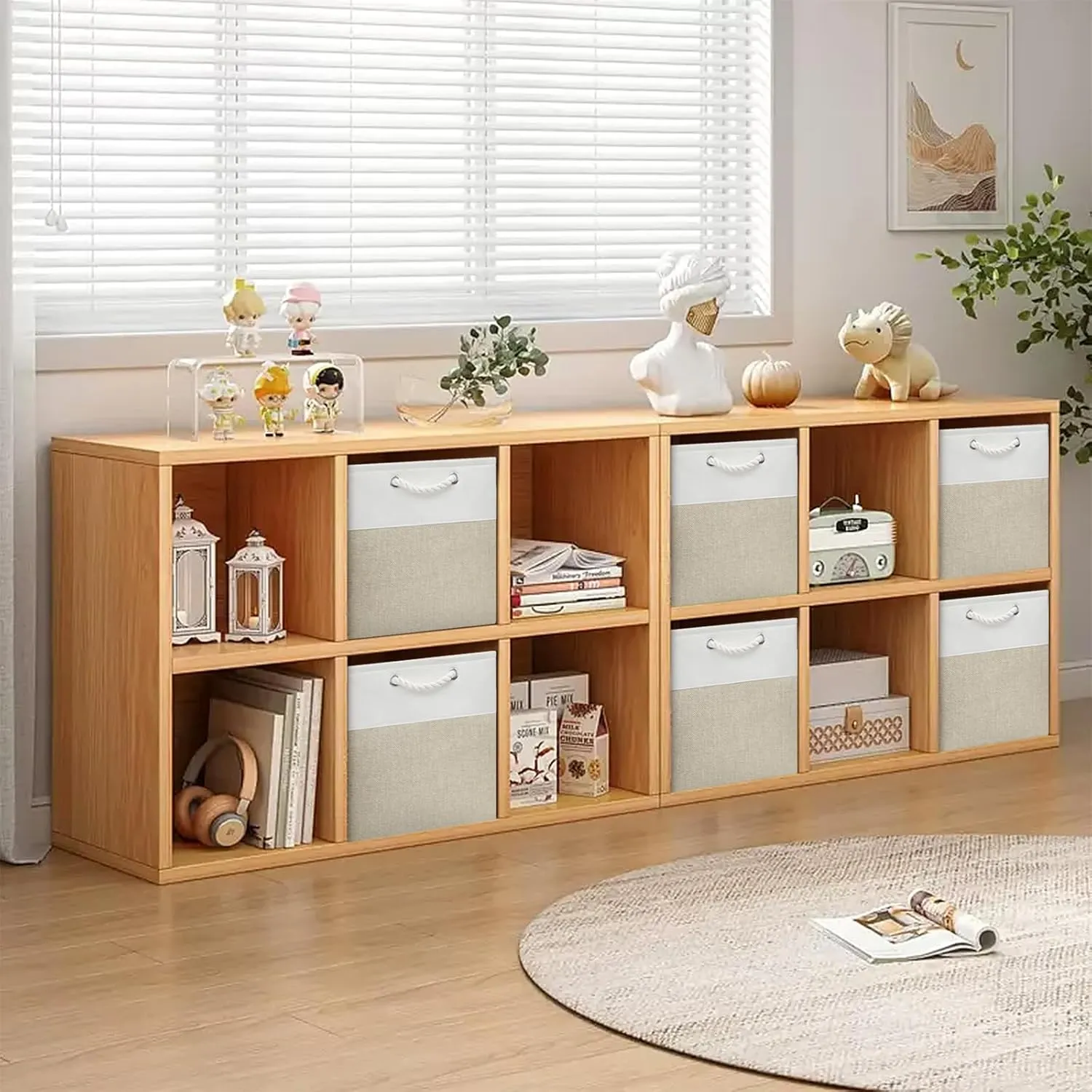 Posprica Collapsible Storage Cube Bins Organizer for Closet (White/Coffee, 13×13×13/4pcs)