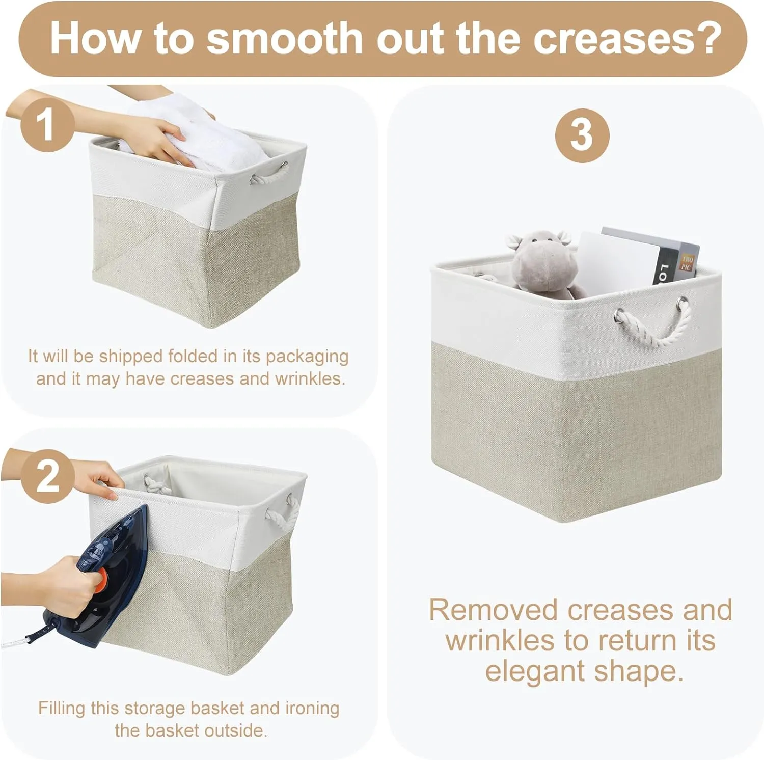 Posprica Collapsible Storage Cube Bins Organizer for Closet (White/Coffee, 13×13×13/4pcs)