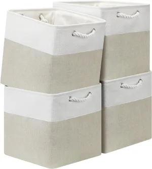 Posprica Collapsible Storage Cube Bins Organizer for Closet (White/Coffee, 13×13×13/4pcs)