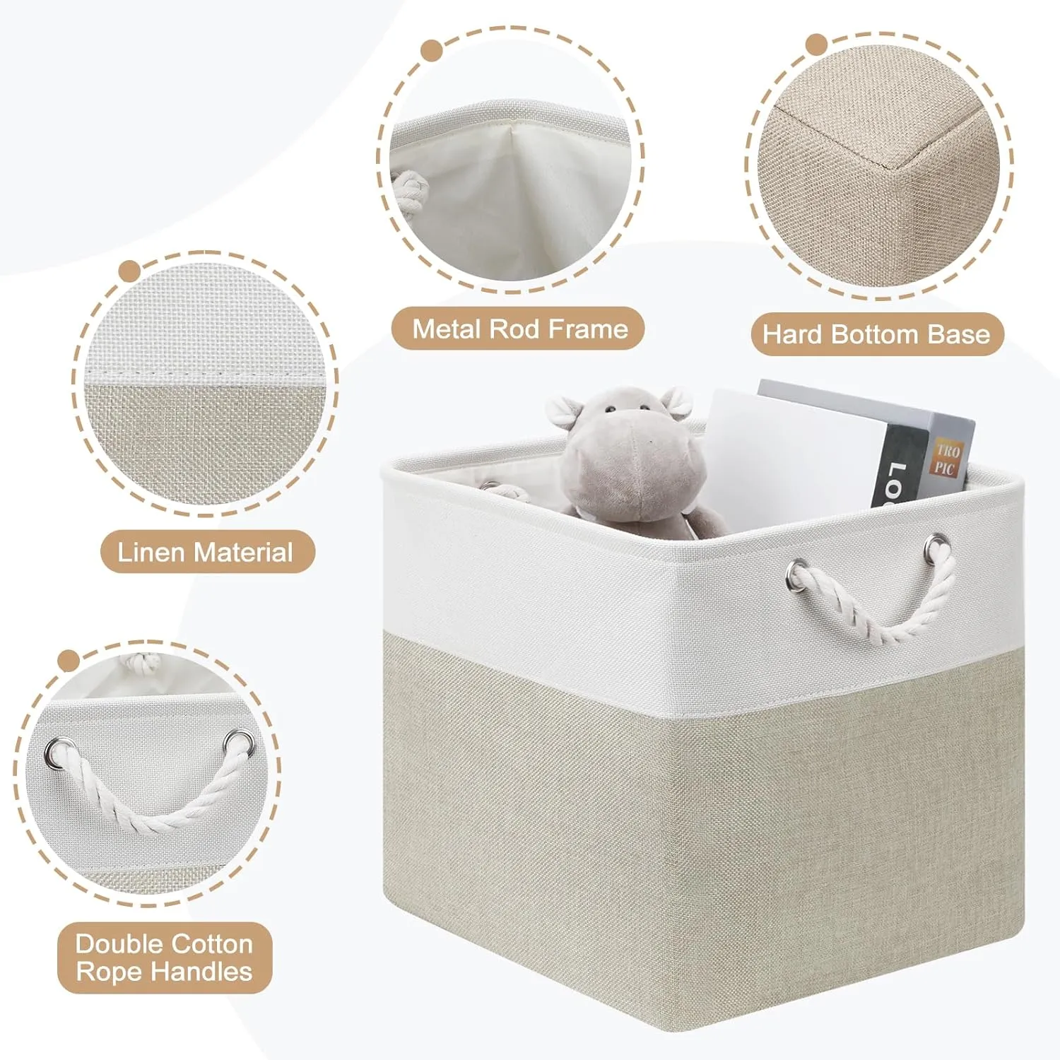 Posprica Collapsible Storage Cube Bins Organizer for Closet (White/Coffee, 13×13×13/4pcs)