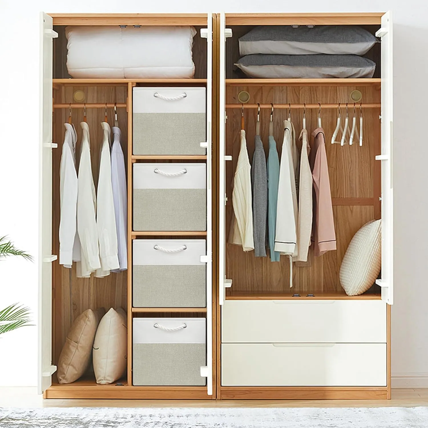 Posprica Collapsible Storage Cube Bins Organizer for Closet (White/Coffee, 13×13×13/4pcs)