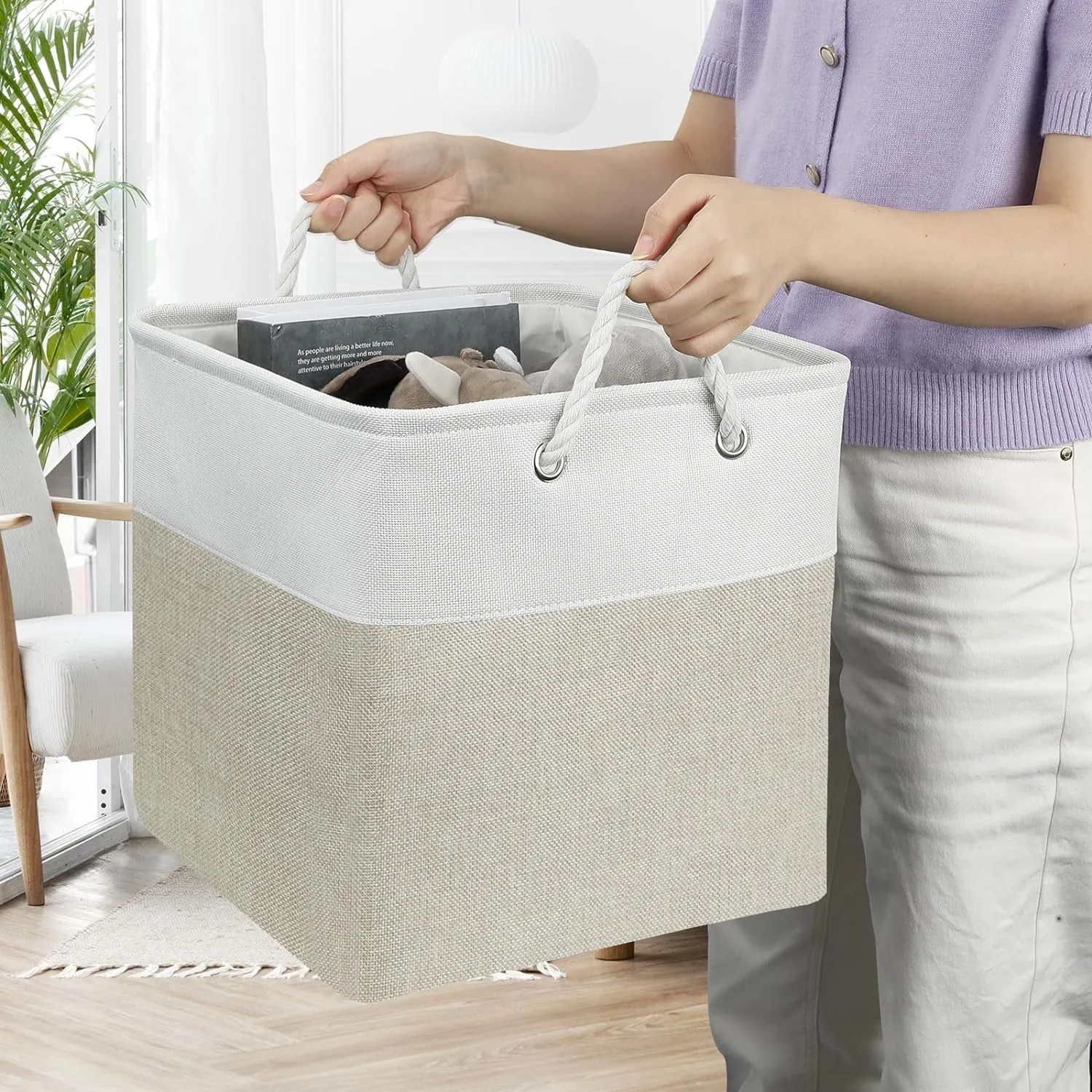 Posprica Collapsible Storage Cube Bins Organizer for Closet (White/Coffee, 13×13×13/4pcs)