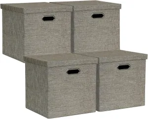 Posprica Storage Bins with Lids,13×13×13 Foldable Storage Cube Baskets Boxes Fabric Drawers for Closet Shelf Cabinet Bookcase,Set of 4,Coffee