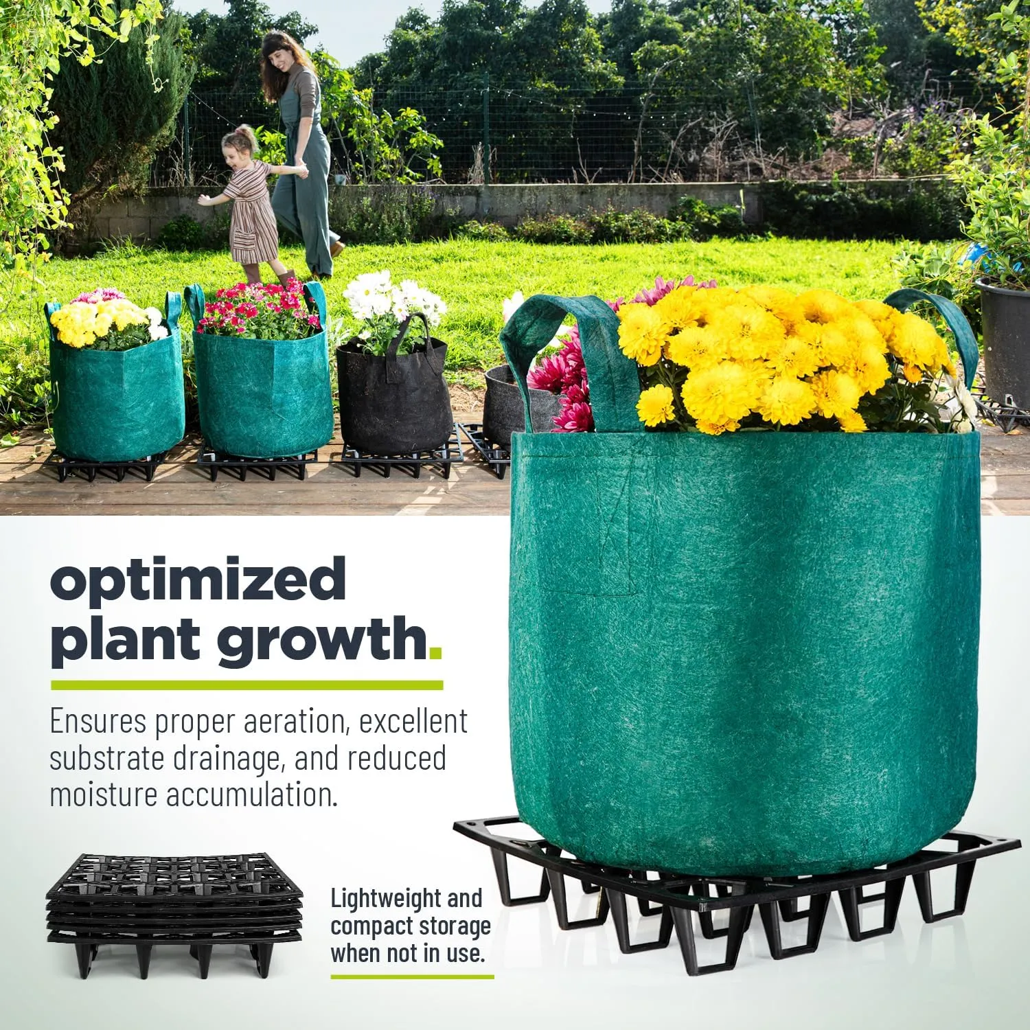Pot Holder Plant Stand – 5-Pack Plant Stand Indoor and Outdoor for Pots and Grow Bags – Heavy Duty Stand Supports 75kg/165.3lb – Improves Drainage and Aeration