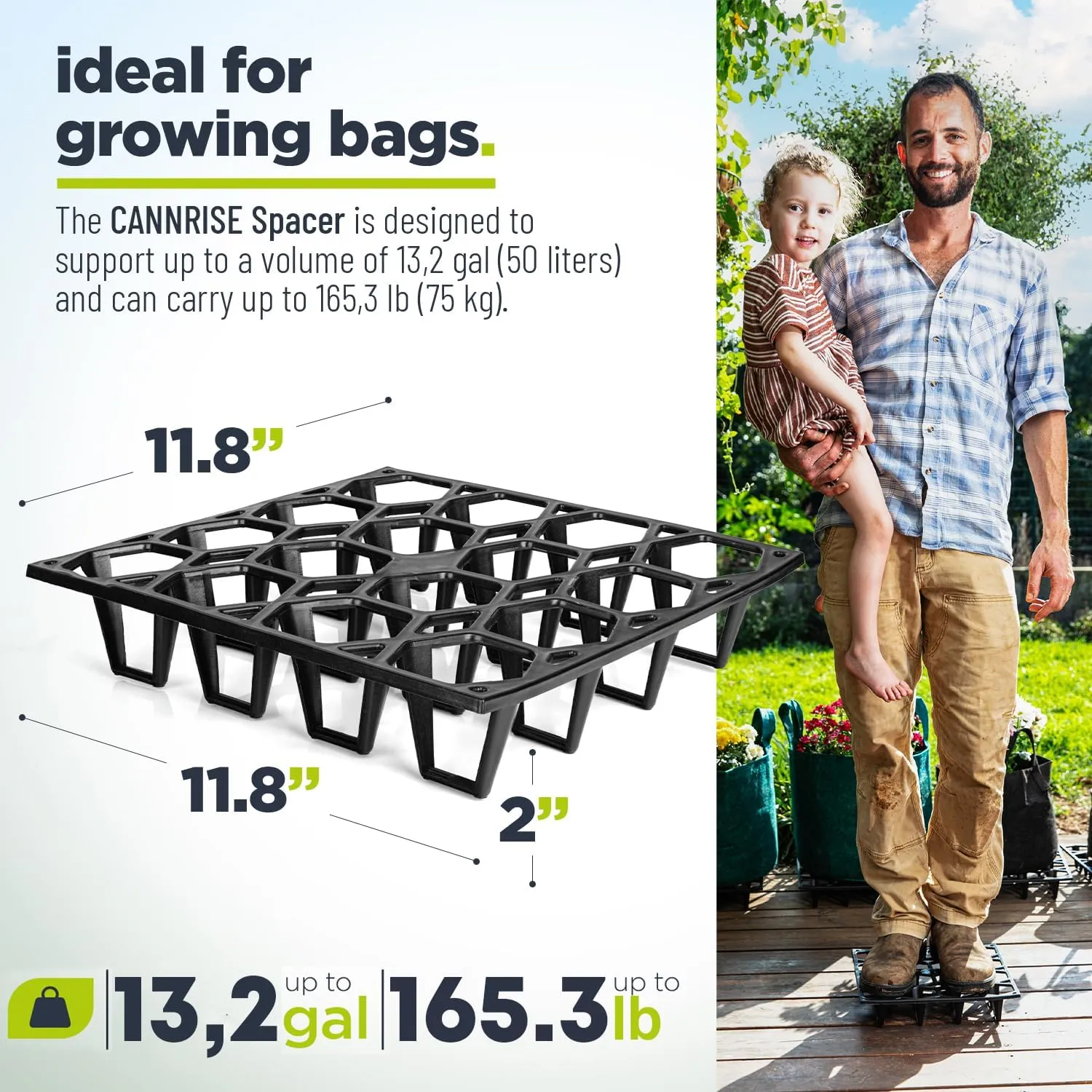 Pot Holder Plant Stand – 5-Pack Plant Stand Indoor and Outdoor for Pots and Grow Bags – Heavy Duty Stand Supports 75kg/165.3lb – Improves Drainage and Aeration