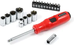 Powerbuilt 1/4" Dr. 20 Pc. Impact Bit Screwdriver and Nut Driver Set, Includes SAE, Metric Sockets, Phillips, Slotted, Star Bits, Adapter- 647768e65