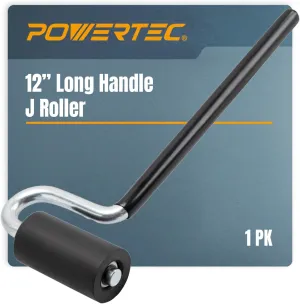 POWERTEC 12" Long Handle J Roller, 1-1/2 Inch Diameter, 3 Inch Wide, Laminate & Veneer Rubber Roller Tool for Edge Banding, Wall Coverings, 1PK (71010)