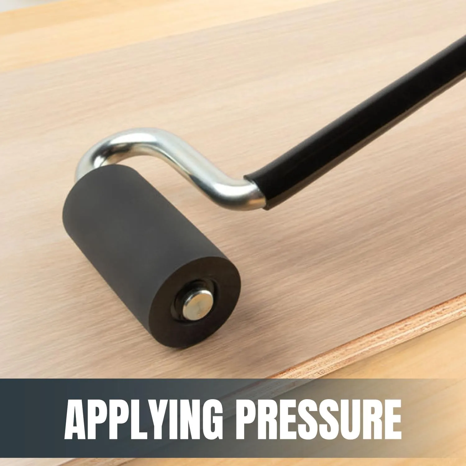 POWERTEC 12" Long Handle J Roller, 1-1/2 Inch Diameter, 3 Inch Wide, Laminate & Veneer Rubber Roller Tool for Edge Banding, Wall Coverings, 1PK (71010)