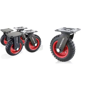 POWERTEC 6 Inch Caster Wheels Set of 4, Heavy Duty Casters w/Rubber Knobby Tread for Workbench, Dolly, Cart, Trolley, Wagon and Chicken Coop (17054V, 17050)