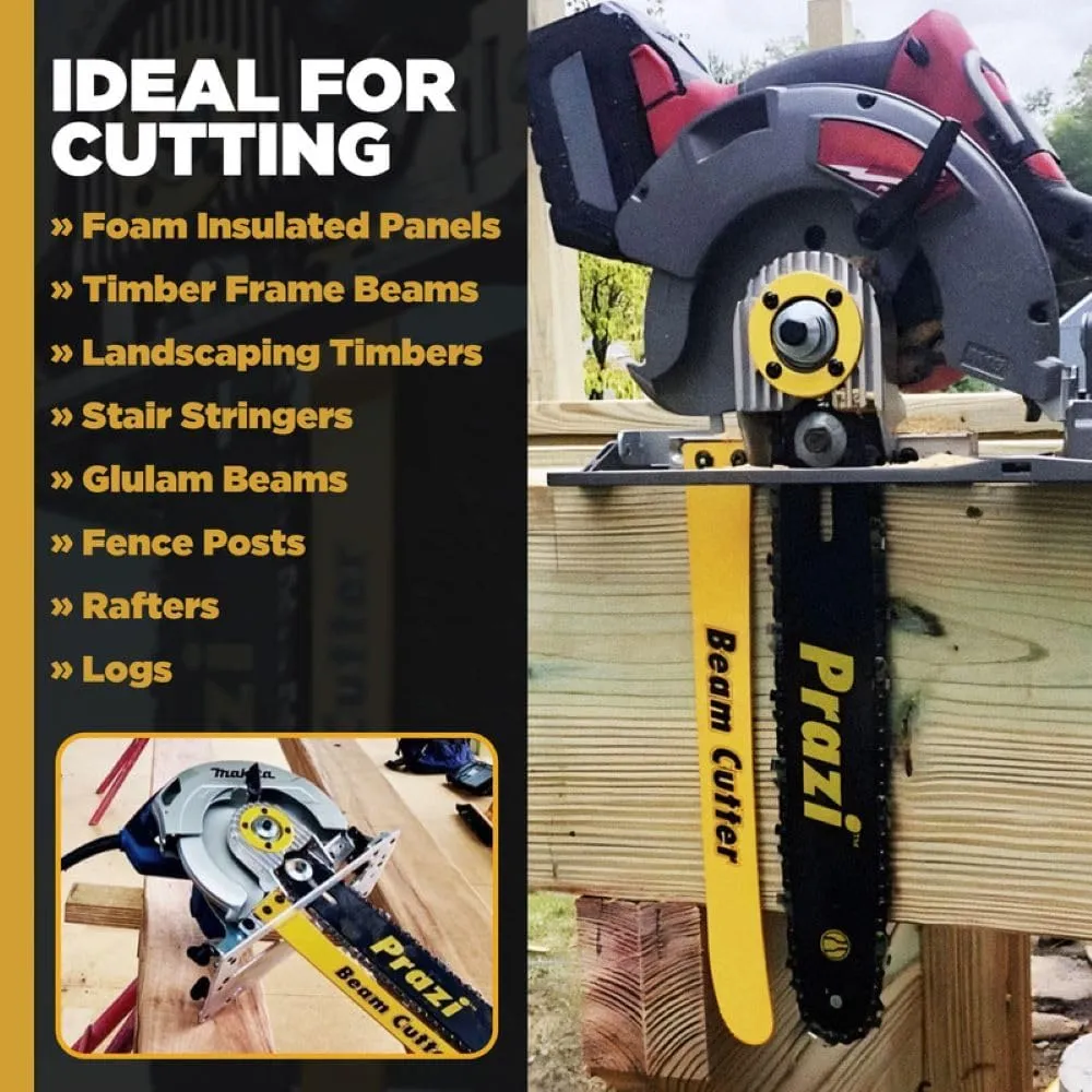 Prazi 12" Beam Cutter Attachment for Non-Worm Circular Saws – Model PR2700 for 7-1/4" Circular Saws, Non-Worm Drive – American Owned Company – Increase Cut Depth from 2-1/2” to 12”