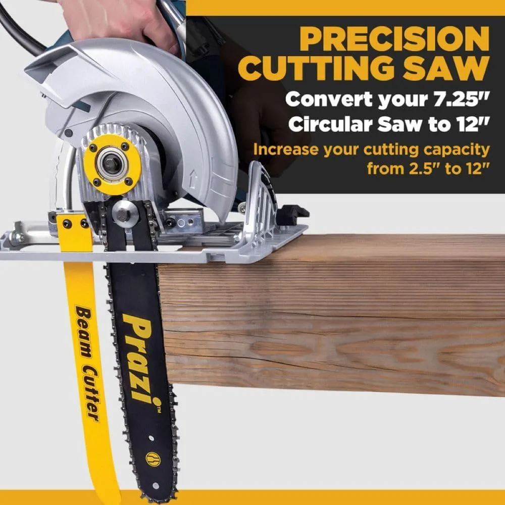 Prazi 12" Beam Cutter Attachment for Non-Worm Circular Saws – Model PR2700 for 7-1/4" Circular Saws, Non-Worm Drive – American Owned Company – Increase Cut Depth from 2-1/2” to 12”