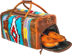 Premium Handmade Duffle Bag leather heavy duty Gym Sports Airplane Overnight Luggage Carry On Unisex Travel Hand woven Rug Bag Wollen Bag Gift for His/Her MO3
