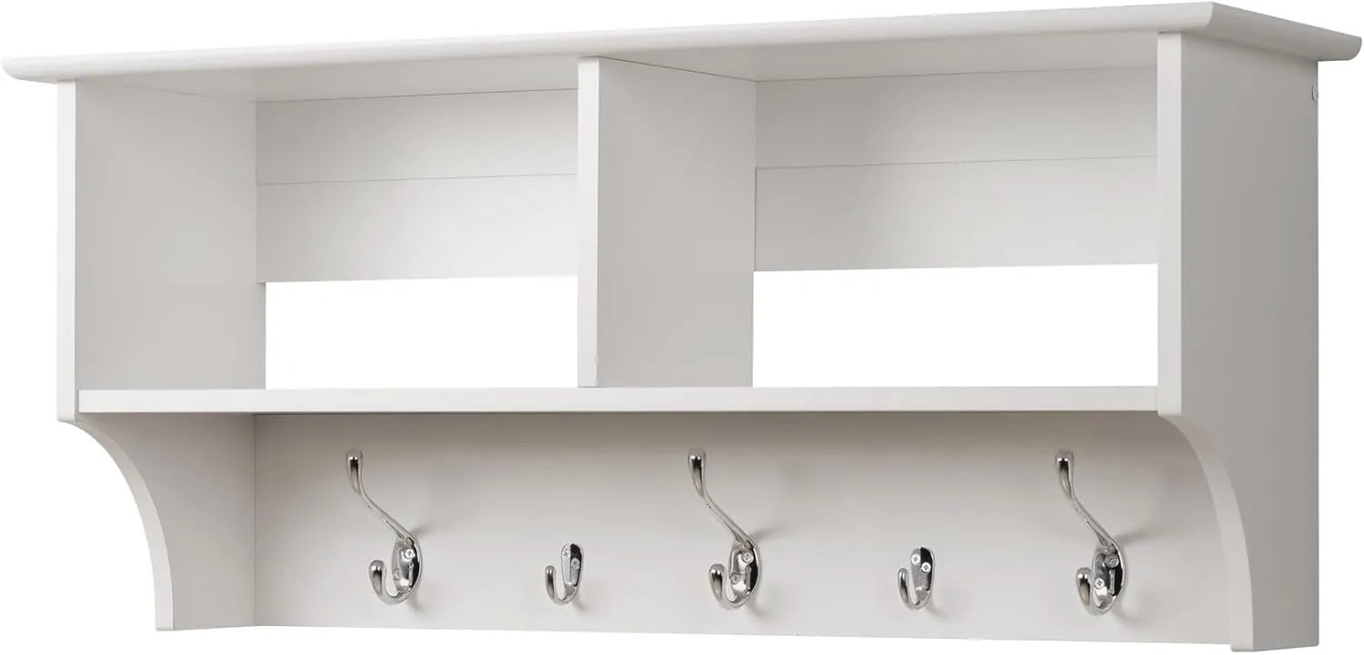 Prepac 36" Contemporary Wall Mounted Coat Rack, Coat Hooks Wall Mount with 2 Shelves, Ideal for Hallway or Entryway Storage Solution, 11.5"D x 36"W x 16.5"H, White