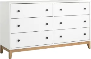 Prepac Nordik Dresser, White & Oak Dresser for Bedroom, Chest of Drawers with 6 Drawers, 16" D x 54.75" W x 30" H, WODBR-2206-1