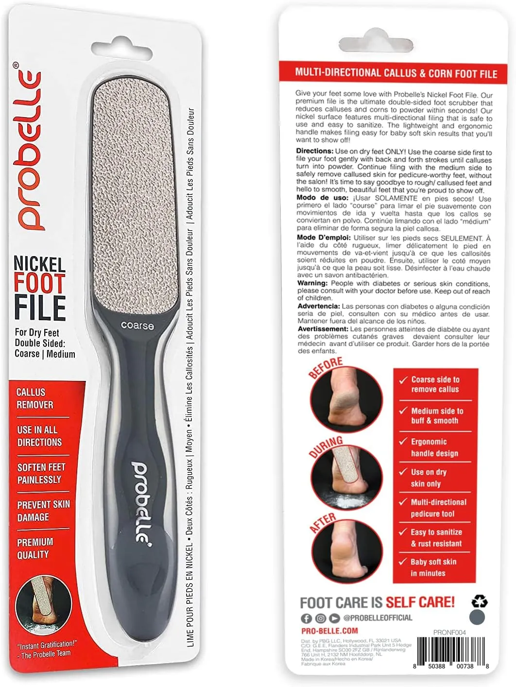 Probelle Double Sided Multidirectional Nickel Foot File Callus Remover - Immediately Reduces calluses and Corns to Powder for Instant Results, Safe Tool (Dark Grey)