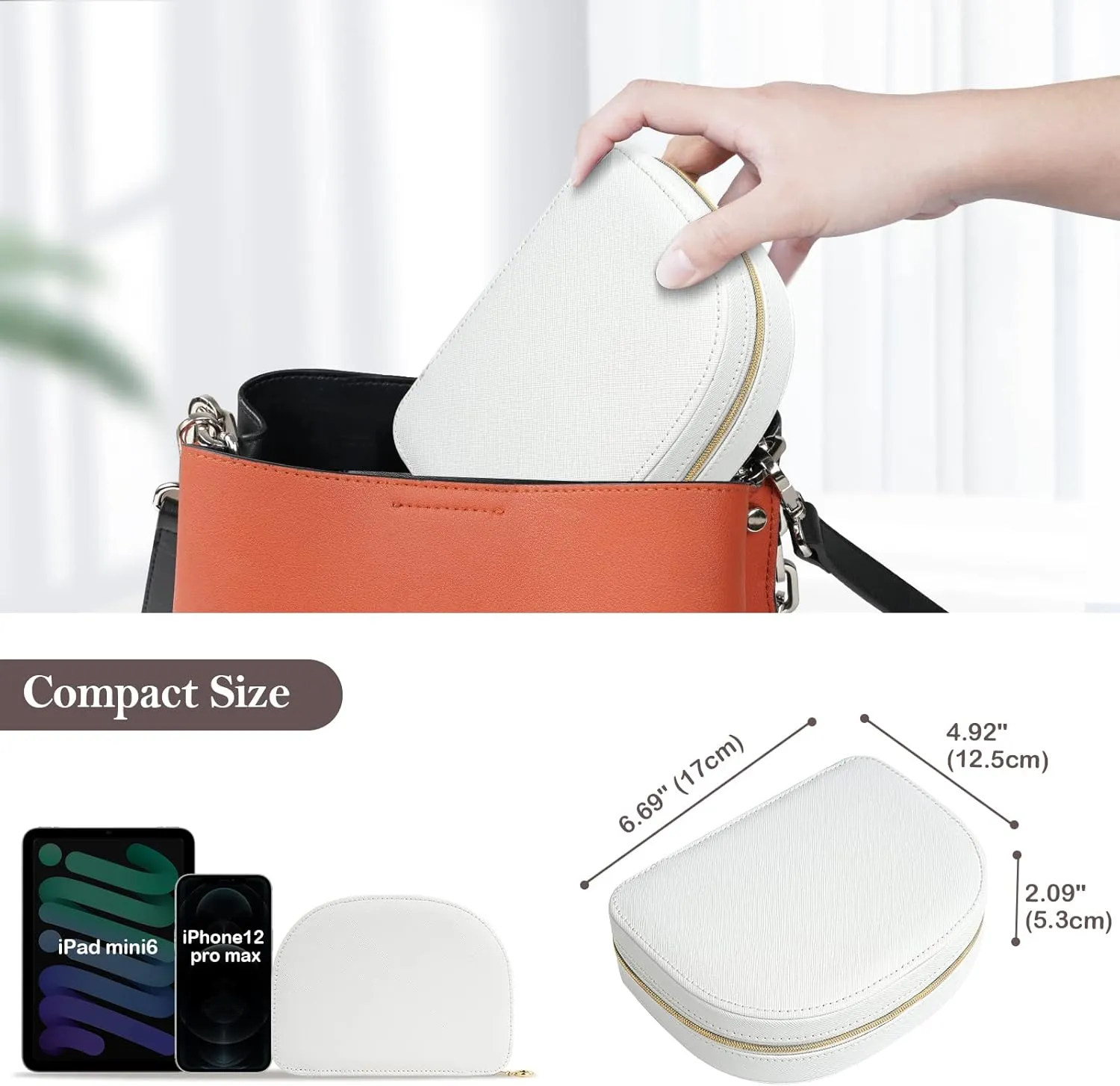ProCase Travel Size Jewelry Box, Small Portable Seashell-Shaped Jewelry Case, 2 Layer Mini Jewelry Organizer in PU Leather for Women -White