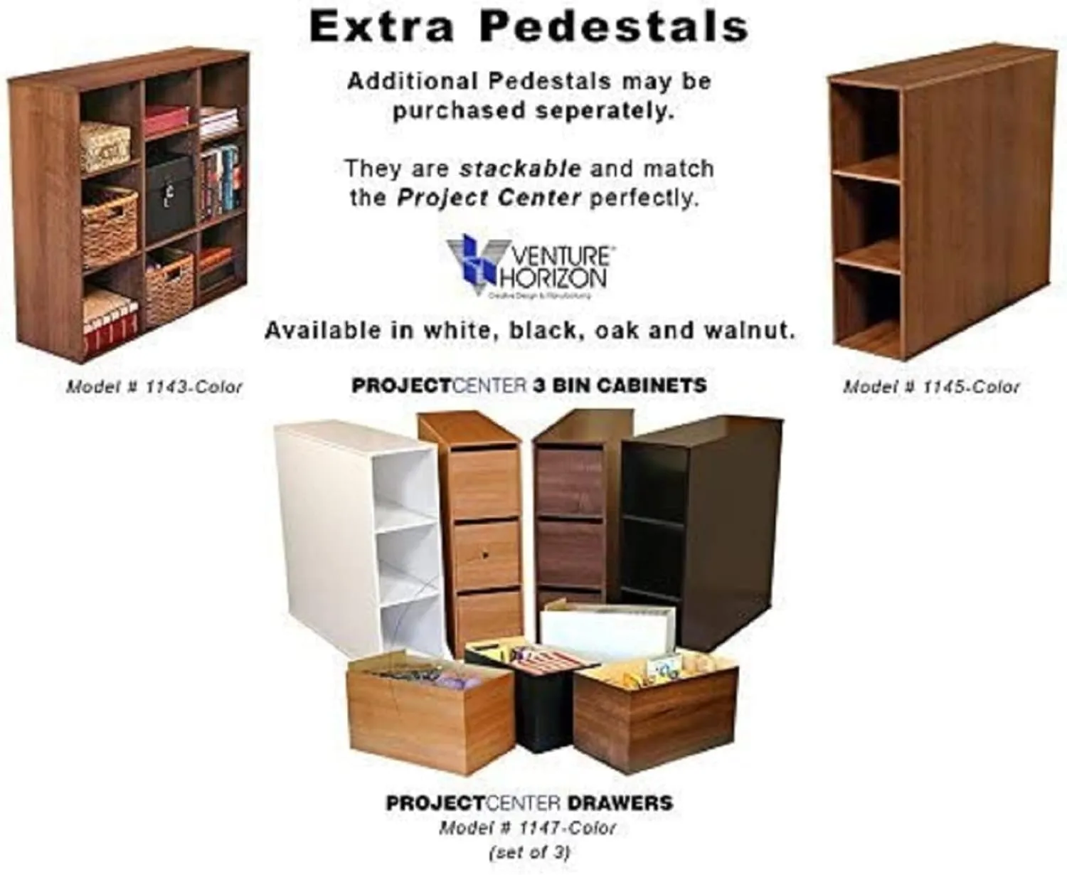 Project Center Desk with Bookcase and 3 Bin Cabinet-Black