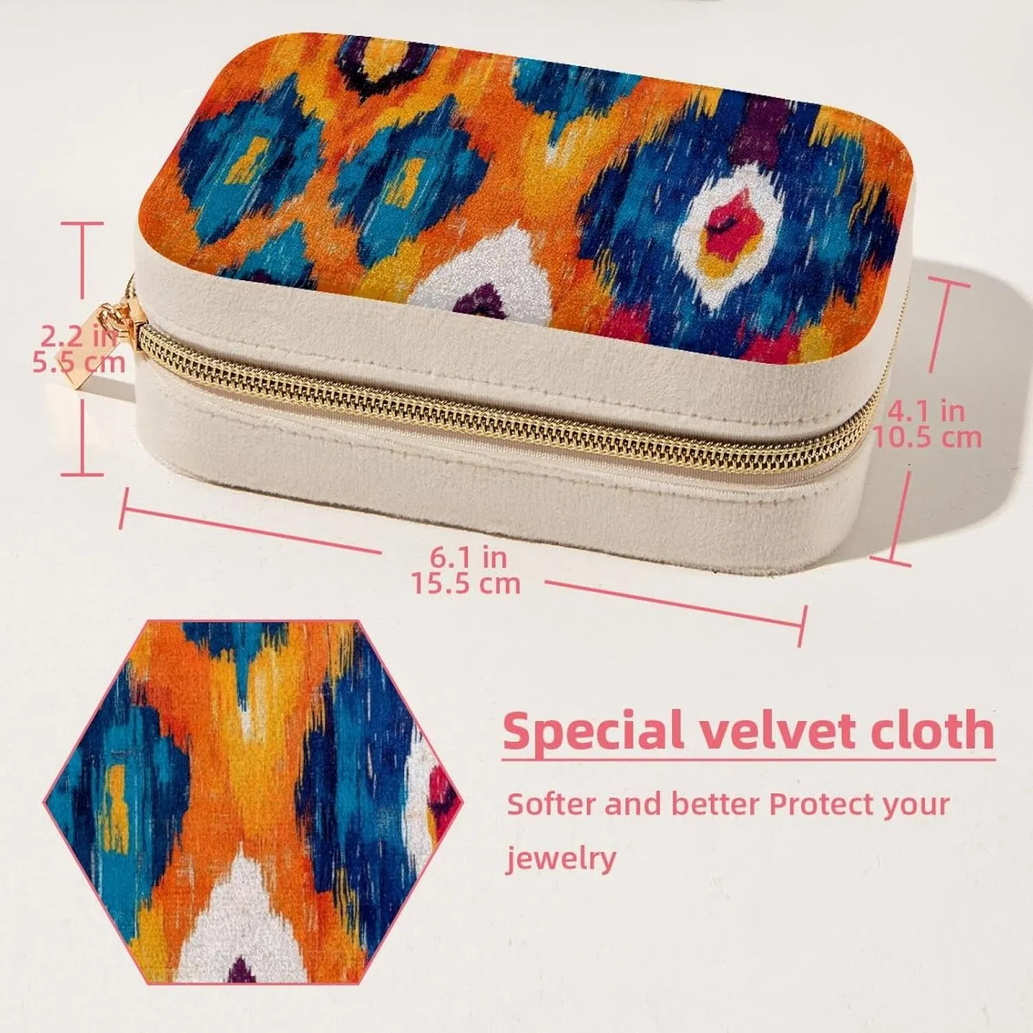 PU Leather Jewelry Box, Portable Organizer for Women Girls, Travel Case Display Storage Holder for Rings Earrings Necklaces - Ethnic Tribal Abstract Background