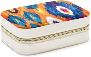 PU Leather Jewelry Box, Portable Organizer for Women Girls, Travel Case Display Storage Holder for Rings Earrings Necklaces - Ethnic Tribal Abstract Background