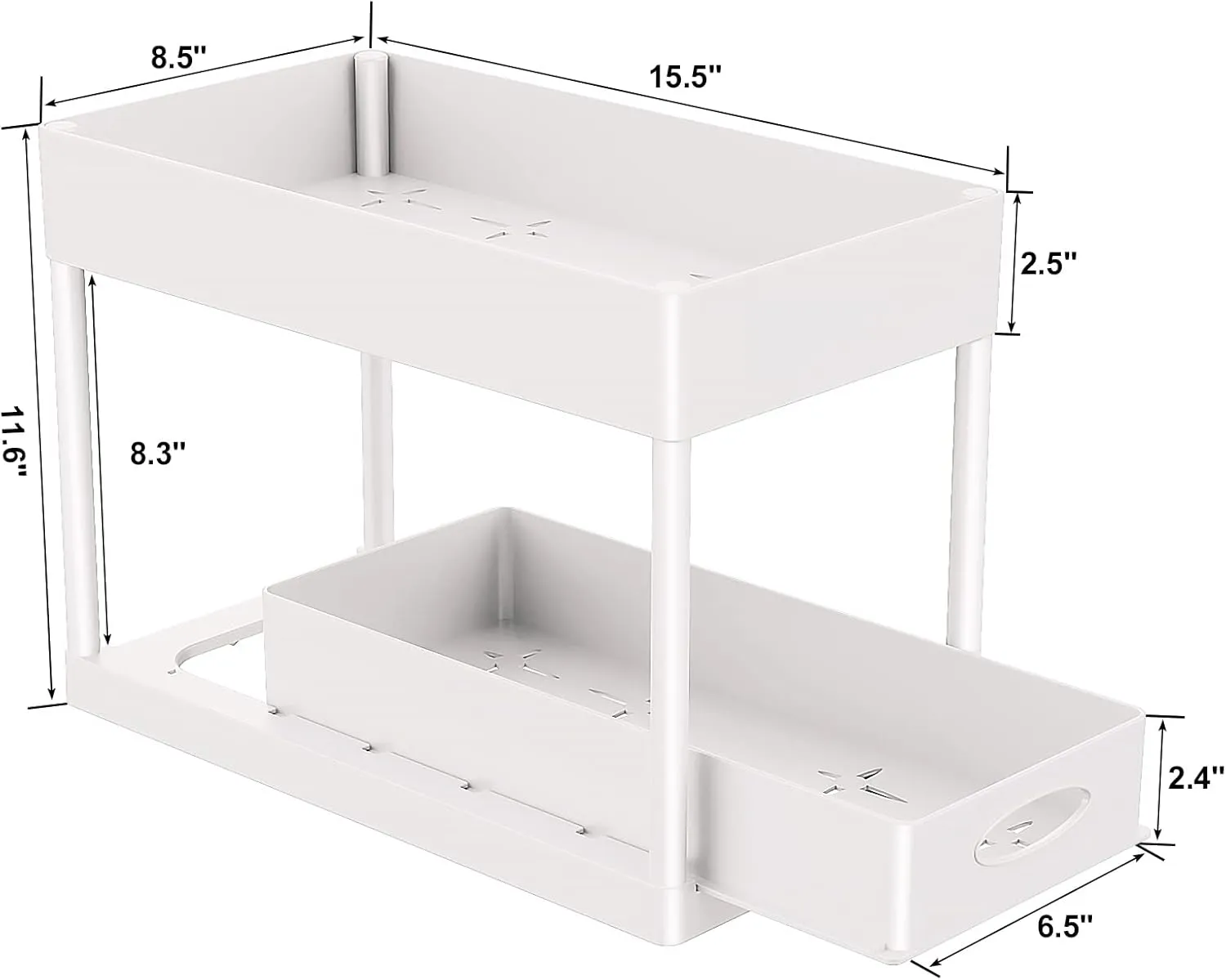 PUILUO Under Sliding Cabinet Basket Organizer, 2 Tier Under Sink Organizers White Under Sink Storage for Bathroom Kitchen