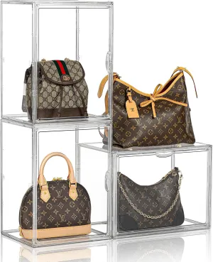 Purse Storage Organizer for Closet 3 Packs Clear Handbag Storage Organizer Acrylic Display Case for Handbag/Purse Stackable Bag Organizer with Magnetic Door for Wallet, Hats(XX-Large 3 Pack)