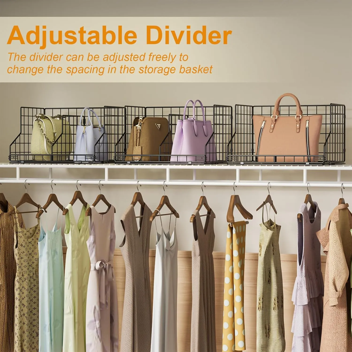 Purse Storage Organizer for Closet : Adjustable Dividers Handbag Organizer (2-Pack Small)- Stackable Wire Handbags Storage Baskets - Clutch Bags,Small Bags, Wallets