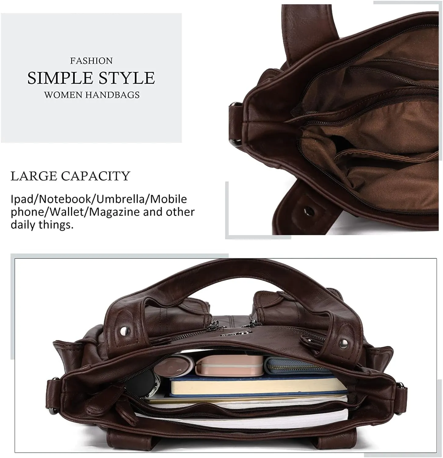 Purses and Handbags for Women Large Hobo Shoulder Bags Soft PU Leather Multi-Pocket Tote Bag