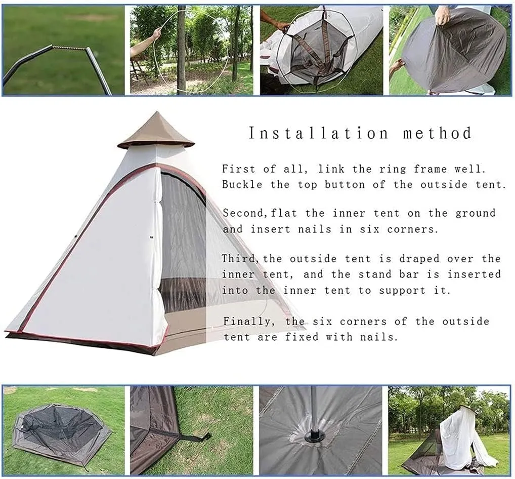 Pyramid Camping Family Tent Double Rainproof Tent 4-6 People Outdoor Picnic Field Waterproof Large Outdoor Tent Tents for Camping (C 380x330x240cm)