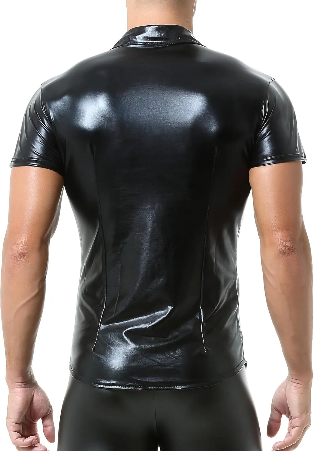 QiaTi Men's Faux Leather Undershirt Slim Fit Sleeveless Tank Top Nightclub Party Round Neck Shirts Muscle Top T-Shirts