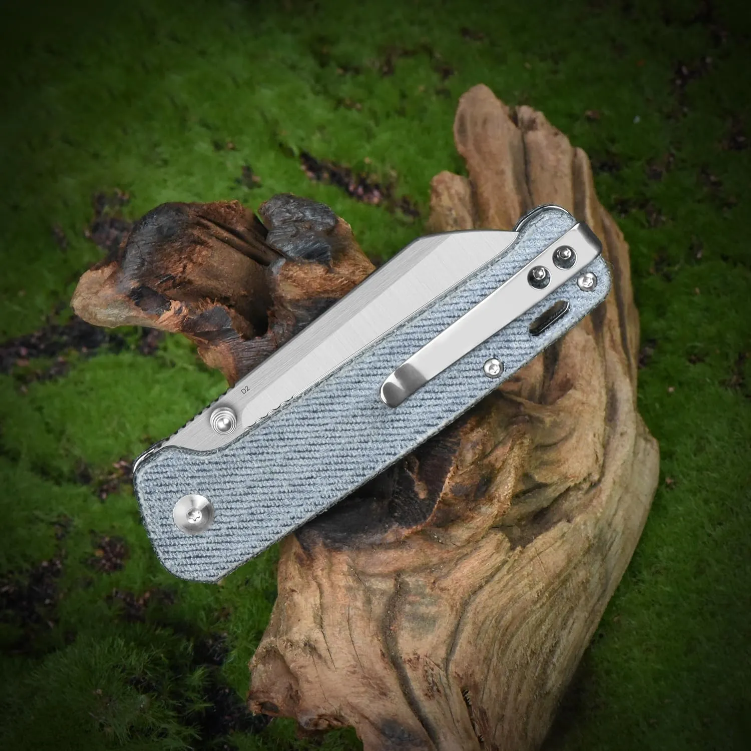 QSP Penguin Pocket Knife,D2 blade,Various Handle Option, Denim micarta handle
