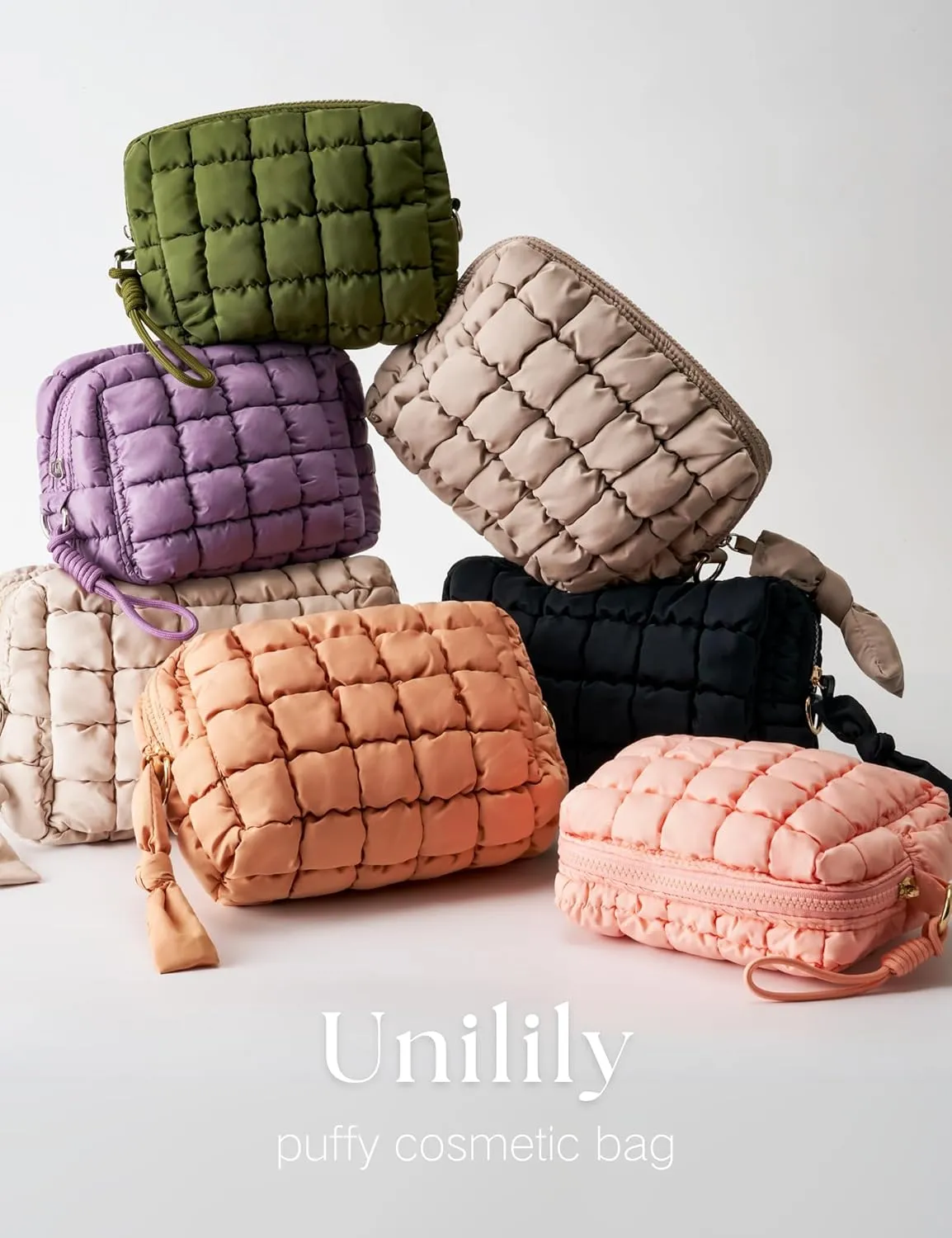 Quilted Makeup Bag Puffy Cosmetic Bag Puffer Travel Toiletry Bag for Women, Small Makeup Pouch for Purse Quilted Cosmetic Pouch for Essentials Toiletries, Gift for Women