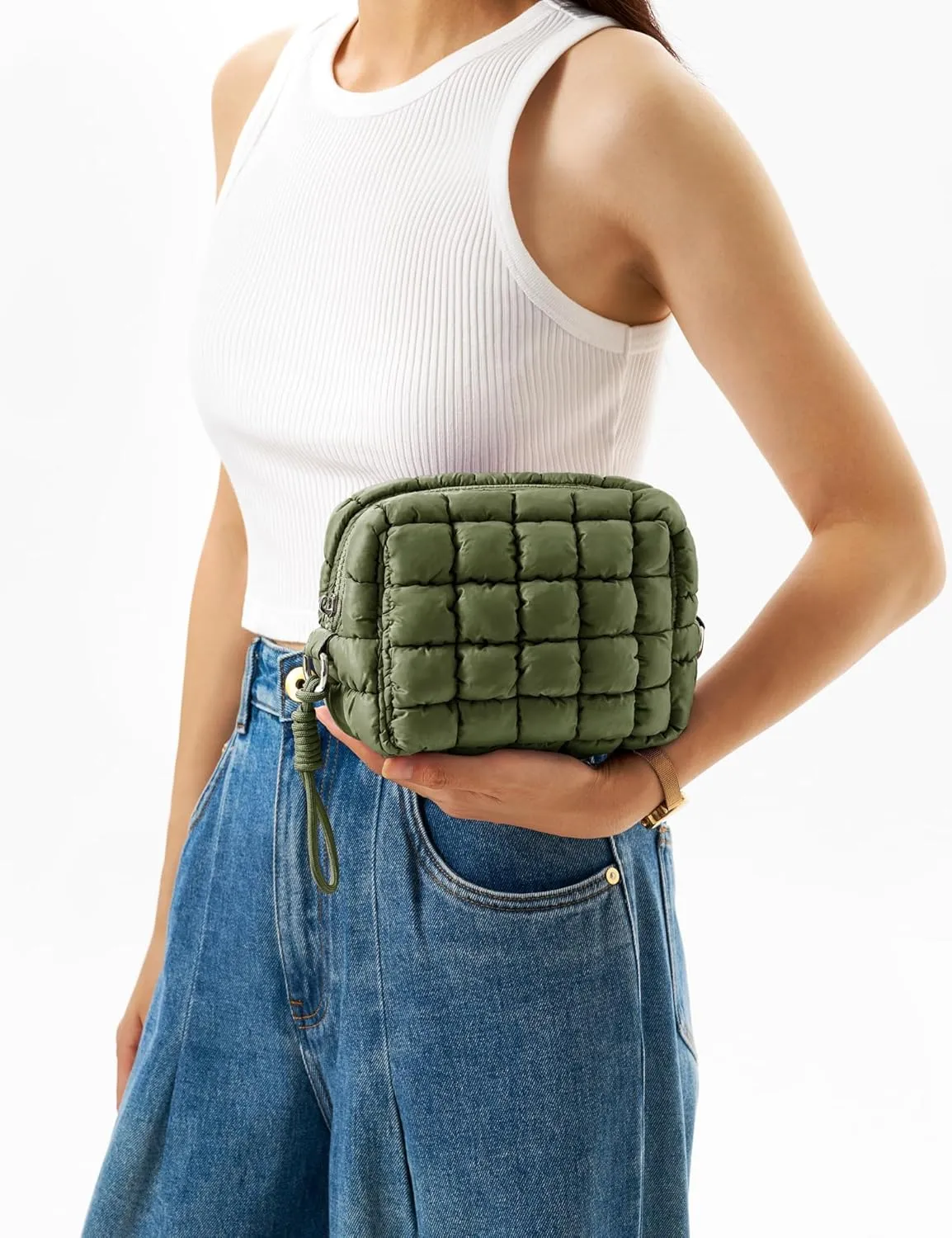 Quilted Makeup Bag Puffy Cosmetic Bag Puffer Travel Toiletry Bag for Women, Small Makeup Pouch for Purse Quilted Cosmetic Pouch for Essentials Toiletries, Gift for Women