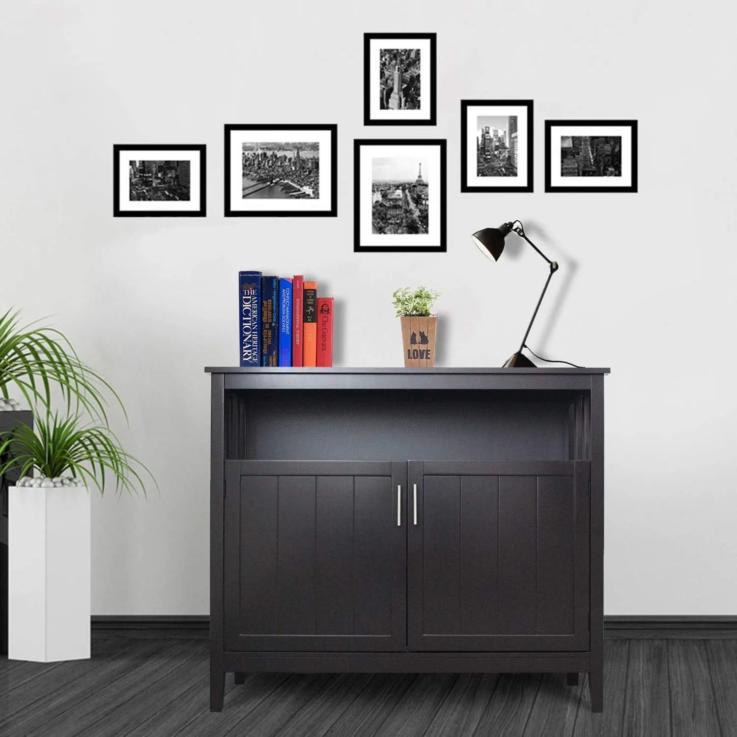 RASOO Espresso Buffet Cabinet, Modern Design with 2 Doors, Large Storage, MDF Wood, 39.96x15.75x34.25 inches
