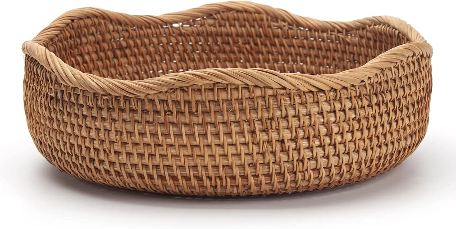 Rattan Bread Baskets Round Woven Fruit Bowls Key Holders Stackable for Storage, Snack, Fruit, Vegetable Natural Set of 3