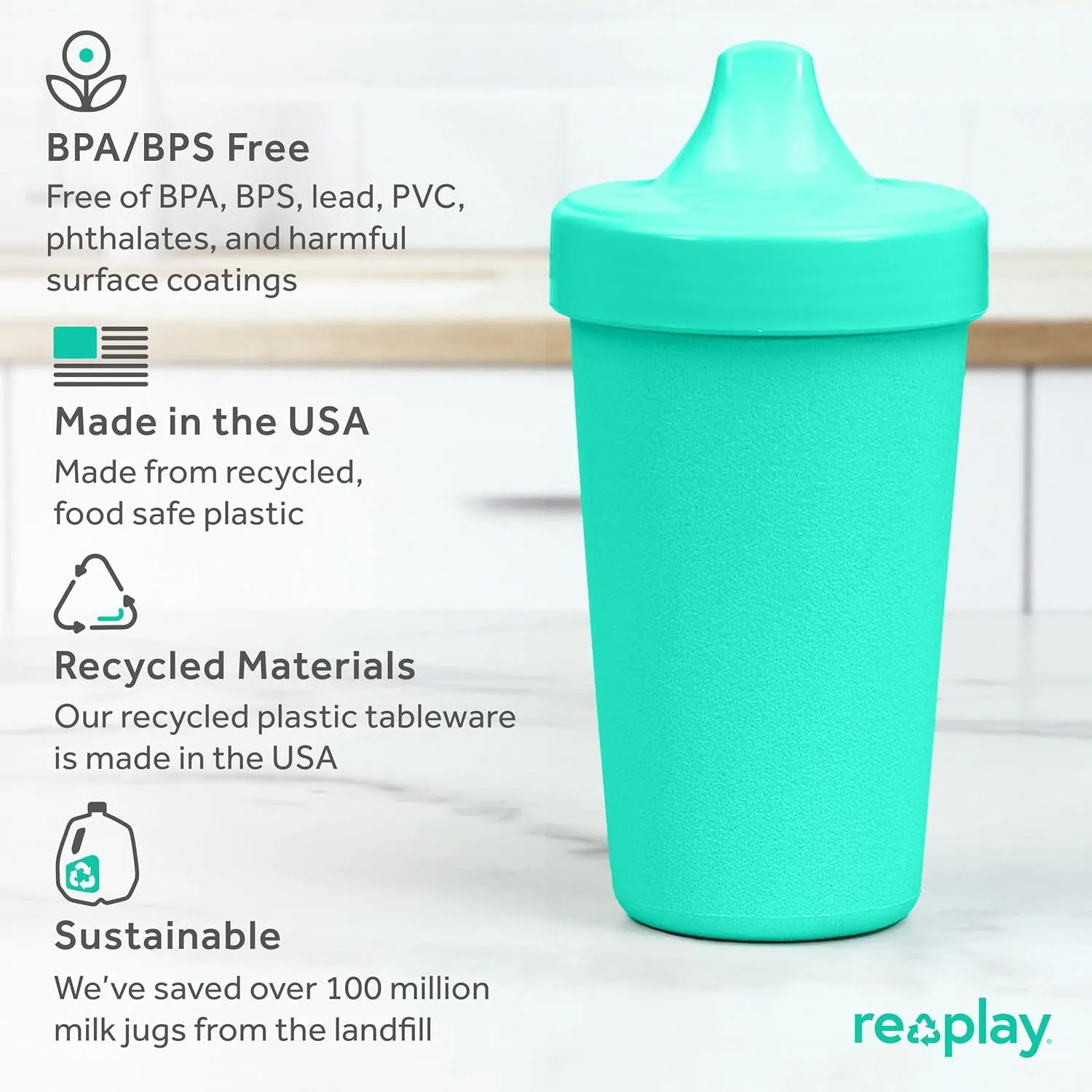 Re-Play Made in USA 10 Oz. Sippy Cups for Toddlers, Pack of 4 - Reusable Spill Proof Cups for Kids, Dishwasher/Microwave Safe - Hard Spout Sippy Cups for Toddlers 3.13" x 6.25", Fresh