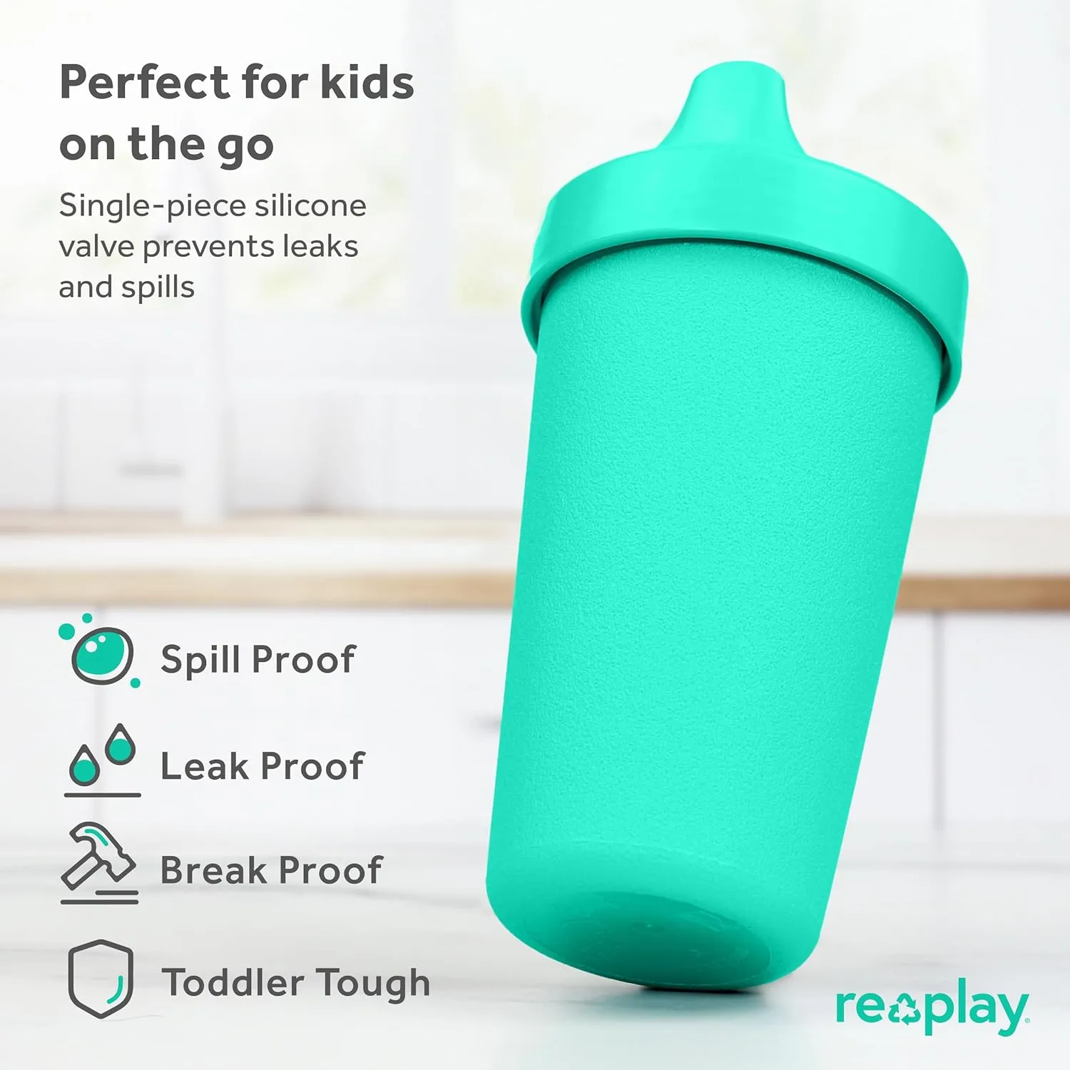 Re-Play Made in USA 10 Oz. Sippy Cups for Toddlers, Pack of 4 - Reusable Spill Proof Cups for Kids, Dishwasher/Microwave Safe - Hard Spout Sippy Cups for Toddlers 3.13" x 6.25", Fresh