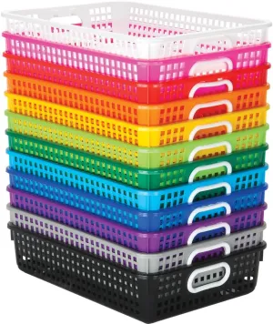 Really Good Stuff 12PK Plastic Desktop Paper Storage Basket for Classroom or Home?14?x10? Plastic Mesh Basket-Secure Papers Crease-Free?Rainbow