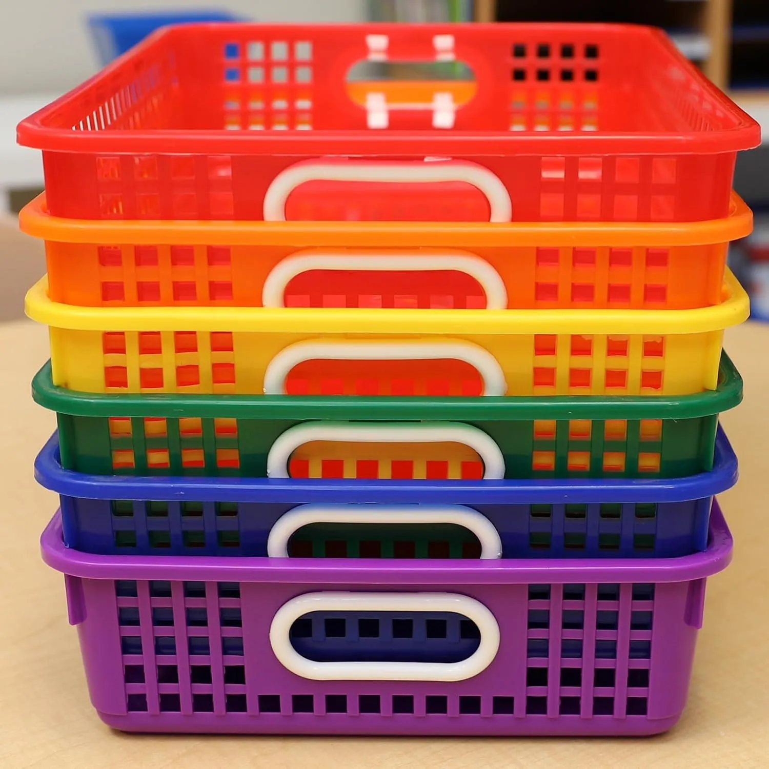 Really Good Stuff 6PK Plastic Desktop Paper Storage Basket for Classroom or Home–14”x10” Plastic Mesh Basket-Secure Papers Crease-Free–Grouping for 6
