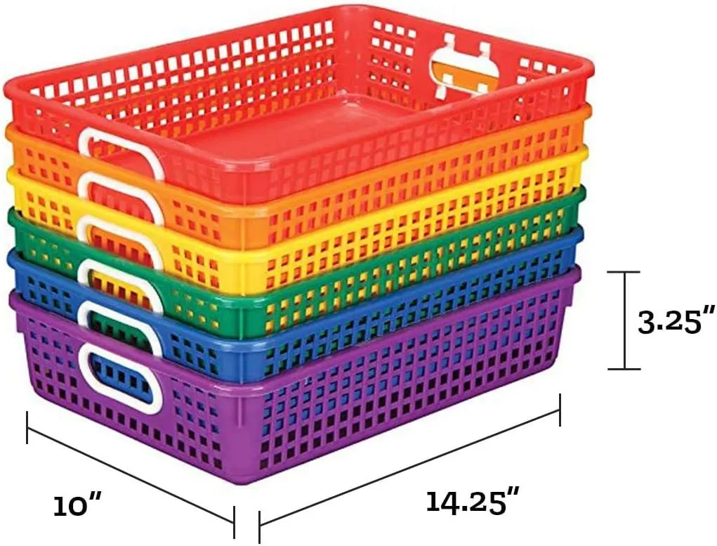 Really Good Stuff 6PK Plastic Desktop Paper Storage Basket for Classroom or Home–14”x10” Plastic Mesh Basket-Secure Papers Crease-Free–Grouping for 6