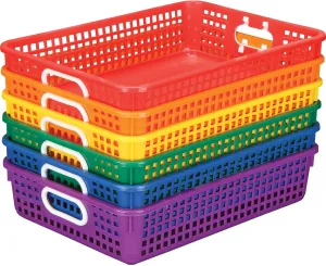 Really Good Stuff 6PK Plastic Desktop Paper Storage Basket for Classroom or Home–14”x10” Plastic Mesh Basket-Secure Papers Crease-Free–Grouping for 6
