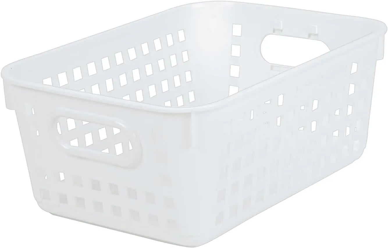 Really Good Stuff Medium Plastic Book Baskets, 11" by 7.5" by 4.5" - 6 Pack, White, Versatile Storage Solution for Classroom, Home and Office, Toy Storage, Multi-Purpose Organizer Basket