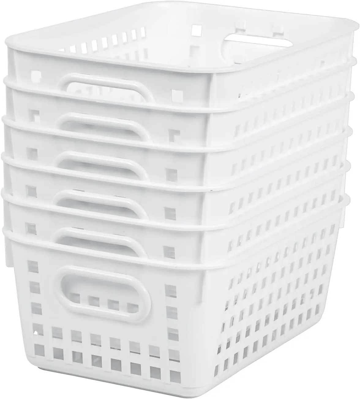 Really Good Stuff Medium Plastic Book Baskets, 11" by 7.5" by 4.5" - 6 Pack, White, Versatile Storage Solution for Classroom, Home and Office, Toy Storage, Multi-Purpose Organizer Basket
